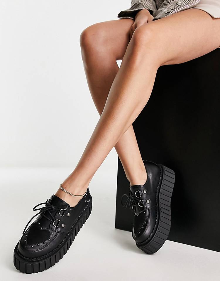 Lamoda studded heart chunky flat shoes in black